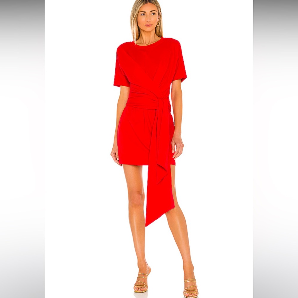 L’ACADAMIE The Nani Mini Dress in Red Orange size Large Tie Waist Sash